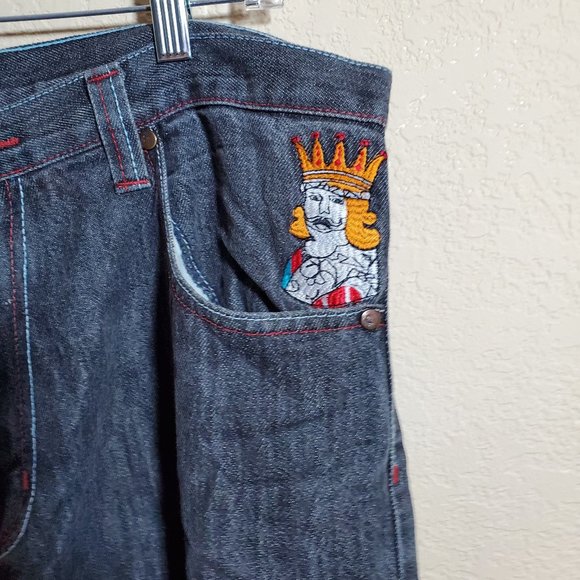 Black Jeans 36x32 Embroidered Pockets - Picture 2 of 5